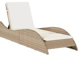 Lettino Con Cuscino Beige 60X205X73 Cm Poli Rattan