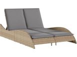 Lettino Con Cuscini Beige 114X205X73 Cm Poli Rattan