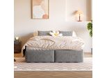 Letto Imbottito Flieks 140X200Cm Con 2 Cassetti, Letto A Molle Idrauliche Con Rete A Doghe, Letto Contenitore Letto Matrimoniale Letto In Legno Senza Testata, Grigio