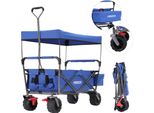 Carretto Pieghevole Arebos, Tetto Blu, Tasche In Rete, 100 Kg, Pneumatici In Gomma Piena
