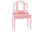 Set Tavolino Da Toilette Con Sgabello Rosa 100X40X146 Cm Legno Di Paulownia