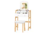 Tavolino Da Toilette Costway Con Sgabello Imbottito, Set Di Tavolini Da Toilette Con Gambe In Pino, Tavolino Da Trucco Con 3 Cassetti, Tavolino Da Toilette Bianco, Tavolino Cosmetico Con Specchio Regolabile