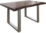 MASSIVMOEBEL24 | Freeform 5 Tavolo Da Pranzo In Legno Di Acacia - Laccato Marrone /Gambe In Ferro - Argento Mat 140X90X77