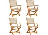 Vidaxl Sedie Da Giardino 4 Pz. Pieghevoli In Poly Rattan Beige E Legno Massiccio