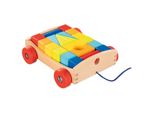 Goki 58719 Carrello Con 20 Blocchi Da Costruzione 17 X 15 X 5,5 Cm, Legno, Verniciato, Colorato