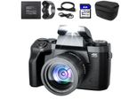 Digitalkamera 4K, 64MP Fotokamera mit 3.0 Touchscreen, 16X Digitalzoom Kompaktkamera mit WiFi, mit Kameratasche, Haube, 32GB TF-Karte, Doppellinse