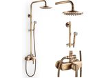 Sistema Doccia Con Rubinetto Set Doccia In Ottone Antico Rubinetto Doccia Glod Retrò Set Completo Doccia Vintage Con Doccia A Pioggia 8", Soffione Doccia A Mano"