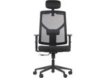 Sedia Girevole Ergonomica Da Ufficio Curtiz, Base In Nylon, Braccioli Regolabili, Poggiatesta E Schienale In Rete, Nera