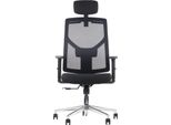 Sedia Girevole Ergonomica Da Ufficio Curtiz, Base Cromata, Braccioli Regolabili, Poggiatesta E Schienale In Rete, Nera
