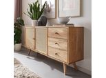Finebuy Credenza In Legno Massiccio Di Mango 140 Cm 2 Ante E 3 Cassetti - Solida Cassettiera Retrò Con Vimini Viennesi - Credenza Naturale Di Design - Fatta A Mano