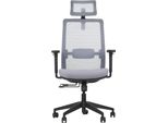 Sedia Girevole Ergonomica Da Ufficio Cutler, Base In Nylon, Braccioli Regolabili, Poggiatesta E Supporto Lombare, Grigio