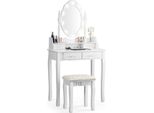 Tavolino Da Toilette Costway Con Sgabello, Specchio Girevole A 360° E 10 Lampadine Led Dimmerabili, Tavolino Da Toilette Con Tavolo E Piano Estraibile, Tavolino Cosmetico Con 4 Cassetti, 75 X 40 X 146 Cm (Bianco)