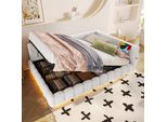 Flieks Letto Imbottito Idraulico Daybed 140X200Cm, Divano Letto Con Usb E Type-C, Letto Giovanile Daybed Con Led, Letto Contenitore In Similpile, Bianco