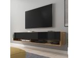 Mobile Tv Selsey Wander - Pannello Tv Sospeso/Appendibile Wotan Rovere / Nero Lucido, Larghezza 180 Cm
