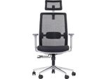 Sedia Girevole Ergonomica Da Ufficio Cutler Gf, Base Cromata, Braccioli Regolabili, Poggiatesta E Supporto Lombare, Struttura Grigia, Rivestimento Nero