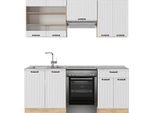 Vicco Cucina Componibile Fame-Line, 200 Cm , Pl Marmo, Bianco Casa Di Campagna/Quercia Dorata