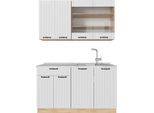 Vicco Cucina Monoblocco Fame-Line, 140 Cm , Pl Marmo, Bianco Casa Di Campagna/Quercia Dorata