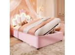 Letto Imbottito Idraulico Flieks 90X200Cm Con Rete A Doghe, Letto Per Bambini Con Testata A Forma Di Corona, Letto Per Ragazzi Letto Singolo Con Led, Letto Per Principesse Pu