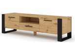 Porta Tv Nuka 160 Cm Mobile Basso Tavolino Tv Credenza Cassettiera Tavolo Hi-Fi Rovere Nero Lavorato A Mano