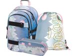 Baagl Set Zaino Scuola Ragazze 3 Pezzi, Zaino Scuola Dalla 3A Elementare, Cartella Scuola Primaria Con Tracolla, Zaino Scuola Ergonomico (Skate Moon)