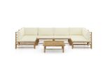 Syfax™ Set Salotto Da Giardino 7Pz Con Cuscini Bianco Crema In Bambù