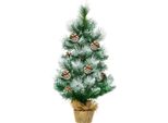 Costway Mini Albero Di Natale Artificiale Da 60 Cm, Albero Di Natale Da Tavolo Con Base In Cemento, Albero Di Natale Innevato Con Pigne, Albero Di Natale Artificiale 34 Aghi In Pvc, Verde