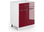 Vicco Mobiletto Base Per Cucina Fame-Line, 60 Cm Con Cassetto, Senza Piano Di Lavoro, Rosso Bordeaux Lucido/Bianco