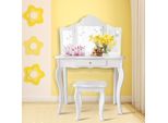 Costway Tavolo Da Toilette Per Bambini Con Sgabello E Specchio Rimovibile, Tavolo Da Toilette Per Bambine In Legno, Tavolo Per Bambini Con Cassetto, Tavolo Con Specchio 70X34X103Cm (Bianco)