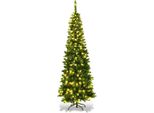 Costway Albero Di Natale A Matita Da 200 Cm Con Luci Led Bianco Caldo, Albero Di Natale Artificiale Con Sistema Pieghevole E Supporto In Metallo, Albero Di Natale Con Aghi In Pvc, Albero Di Natale Artificiale Verde