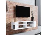 Selsey Weri - Lavagna Tv / Mensola Tv A Parete Bianca Con 4 Scomparti Aperti, Minimalista, Larghezza 140 Cm