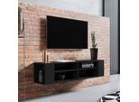 Selsey Weri - Lavagna Tv / Mensola Tv A Parete Nera Con 4 Scomparti Aperti, Minimalista, Larghezza 140 Cm