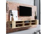 Selsey Weri - Lavagna Tv / Pensile Tv In Rovere Wotan Con 6 Vani A Giorno, Minimalista, Larghezza 175 Cm