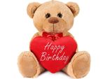 Brubaker Orsacchiotto Di Peluche Con Cuore Rosso - Buon Compleanno - 35 Cm - Orsacchiotto Di Peluche - Marrone Chiaro