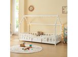 Letto Per Bambini 'Sisimiut' In Look Casa Con Protezione Anticaduta In Legno Di Pino 90 X 200 Cm Bianco