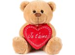 Brubaker Orsetto Di Peluche Con Cuore Rosso - Je T'aime - 25 Cm - Orsetto Di Peluche Con Cuore - Marrone Chiaro