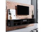 Selsey Weri - Lavagna Tv / Scaffale Tv A Parete Nero Con 6 Scomparti Aperti, Minimalista, Larghezza 175 Cm