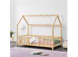 Letto Per Bambini 'Sisimiut' In Look Casa Con Protezione Anticaduta In Legno Di Pino 80 X 160 Cm Colori Legno
