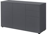 Credenza Cassettiera 74 X 117 X 36 Cm Con 2 Cassetti E 3 Ante In Truciolato Grigio Scuro Opaco
