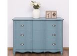 Casa Padrino Cassettiera In Stile Country Azzurro Antico 130 X 57 X H. 90 Cm - Mobile In Legno Massiccio Con 3 Cassetti - Mobili In Stile Country