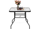 Tavolo Bistrot Costway, Tavolo Da Giardino Con Foro Per Ombrellone E Piano In Vetro, Per Uso Interno Ed Esterno, 80X80X71Cm