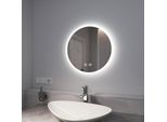 Emke Specchio Da Bagno A Led 50Cm Specchio Da Bagno Con Illuminazione 3 Luci Colore Specchio Da Bagno Specchio Da Parete Rotondo Con Interruttore A Sfioramento IP44 Risparmio Energetico Luce Regolabile