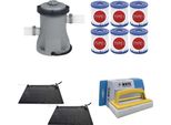 Ways - Cura Della Piscina - 2X Solarmat & Pompa Filtro 1249 L/H & 6 Filtri Tipo I & Spazzola Ways