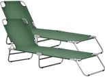 Lettino Prendisole 'Carcao' Set Di 2 Schienali Regolabili Struttura In Acciaio Pieghevole 186 X 55 X 24 Cm Verde Scuro