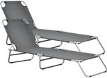 Lettino Prendisole 'Carcao' Set Di 2 Schienali Regolabili Struttura In Acciaio Pieghevole 186 X 55 X 24 Cm Grigio Scuro