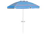 Costway Ombrellone Da Spiaggia 200Cm, Ombrellone Da Spiaggia Con Portabicchieri E Picco A Terra, Ombrellone Da Giardino Antivento, Upf 50+, Pieghevole A 30°, Protezione Solare Blu