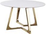 Casa Padrino Tavolo Da Pranzo Bianco/Oro Ø 130 X H. 76 Cm - Tavolo Da Pranzo Rotondo Con Piano In Marmo Sintetico E Gambe In Acciaio - Mobili Da Sala Da Pranzo