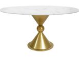 Casa Padrino Tavolo Da Pranzo Bianco/Oro Ø 100 X H. 75 Cm - Tavolo Da Pranzo Rotondo Con Piano In Marmo Sintetico E Gamba In Acciaio - Mobili Da Sala Da Pranzo