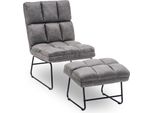 Mcombo Poltrona Reclinabile Poltrona Tv Poltrona Lounge Poltrona Sgabello Set Tessuto Microfibra 0016 Grigio Scuro
