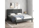 Letto Imbottito Merax 140 X 200 Cm Struttura Letto Matrimoniale Con Rete A Doghe E Testiera, Letto Imbottito In Lino Per Adulti E Ragazzi, Grigio Scuro