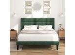 Letto Imbottito Merax 140X200Cm Con Rete A Doghe E Testata, Struttura Letto Matrimoniale Letto Per Ragazzi In Velluto, Verde Scuro